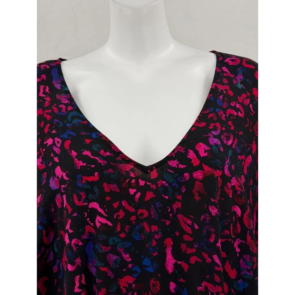 Torrid Top Womens 4X Pink Black Leopard V-Neck Sheer Abstract Artsy Romantic‎